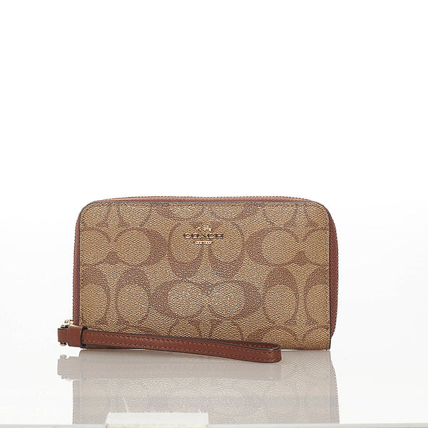 コーチ ミディアムジップウォレット 長財布 ベージュ PVC レディース COACH 【中古】