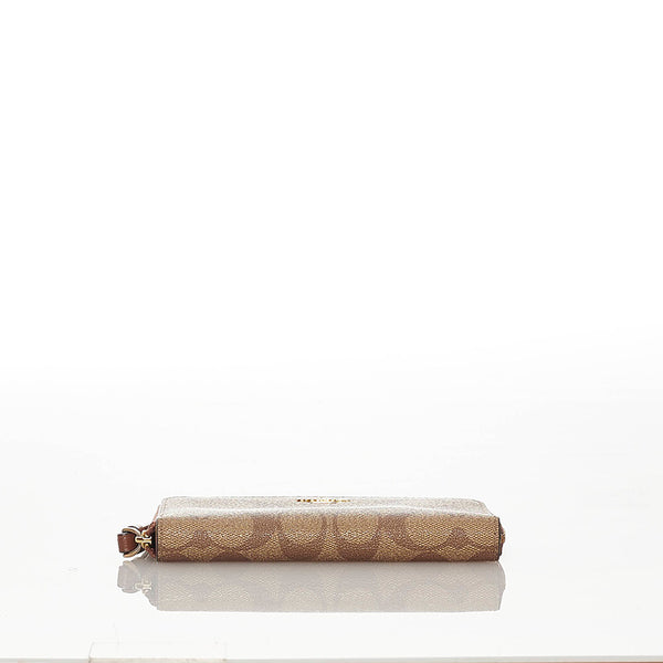 コーチ ミディアムジップウォレット 長財布 ベージュ PVC レディース COACH 【中古】