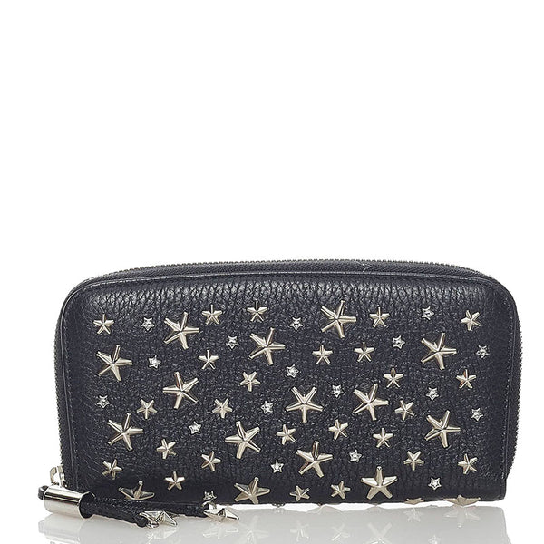 ジミーチュウ 星 スター スタッズ ラウンドファスナー 長財布 ブラック レザー レディース JIMMY CHOO 【中古】