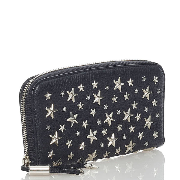 ジミーチュウ 星 スター スタッズ ラウンドファスナー 長財布 ブラック レザー レディース JIMMY CHOO 【中古】