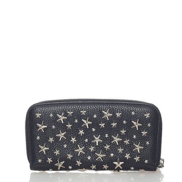 ジミーチュウ 星 スター スタッズ ラウンドファスナー 長財布 ブラック レザー レディース JIMMY CHOO 【中古】