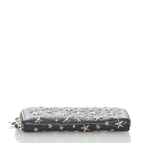 ジミーチュウ 星 スター スタッズ ラウンドファスナー 長財布 ブラック レザー レディース JIMMY CHOO 【中古】