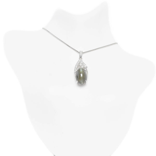 Pt900 プラチナ Pt850 プラチナ キャッツアイ9.56ct ダイヤ0.31ct ネックレス レディース 【中古】
