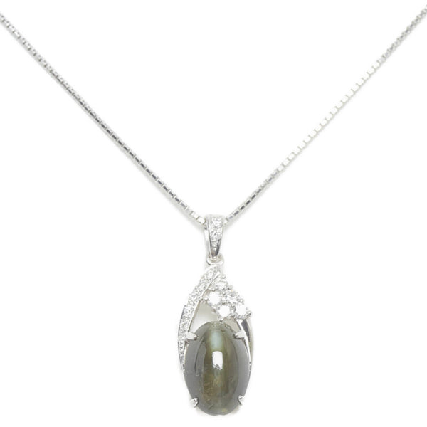 Pt900 プラチナ Pt850 プラチナ キャッツアイ9.56ct ダイヤ0.31ct ネックレス レディース 【中古】