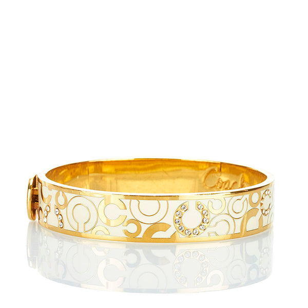 コーチ ラインストーン バングル ブレスレット ゴールド ホワイト メッキ レディース COACH 【中古】