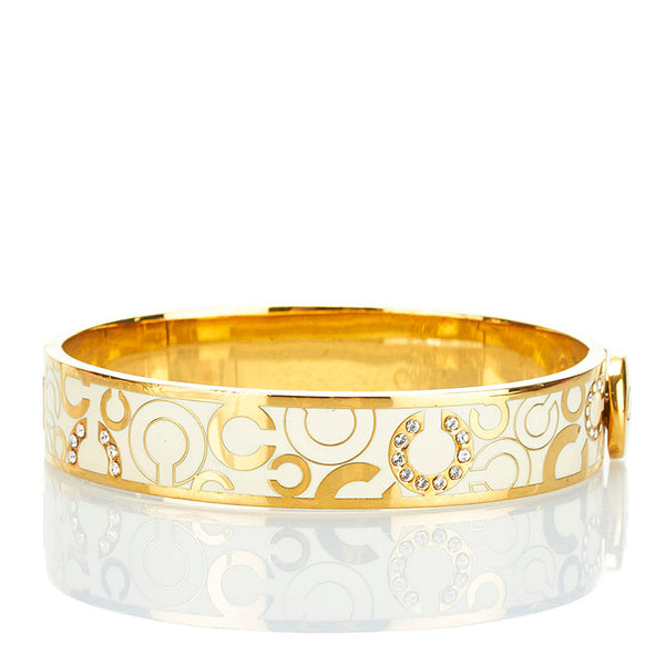 コーチ ラインストーン バングル ブレスレット ゴールド ホワイト メッキ レディース COACH 【中古】