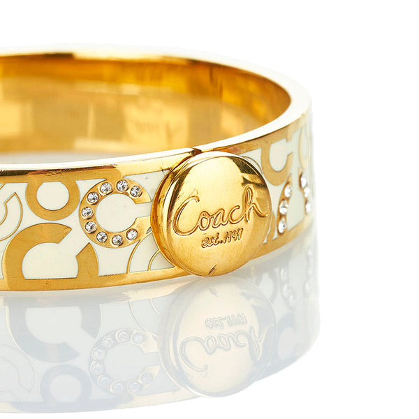 コーチ ラインストーン バングル ブレスレット ゴールド ホワイト メッキ レディース COACH 【中古】