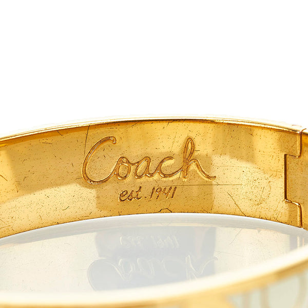 コーチ ラインストーン バングル ブレスレット ゴールド ホワイト メッキ レディース COACH 【中古】