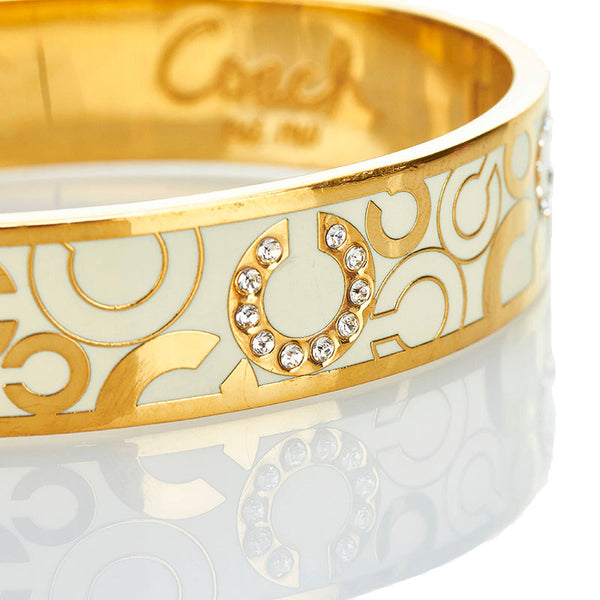 コーチ ラインストーン バングル ブレスレット ゴールド ホワイト メッキ レディース COACH 【中古】