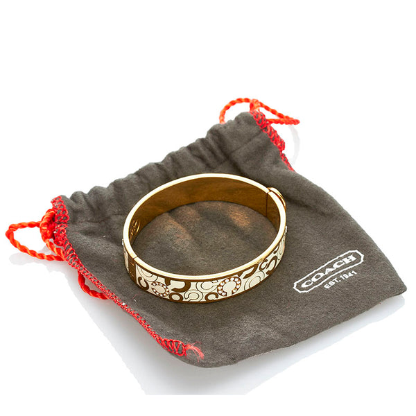 コーチ ラインストーン バングル ブレスレット ゴールド ホワイト メッキ レディース COACH 【中古】