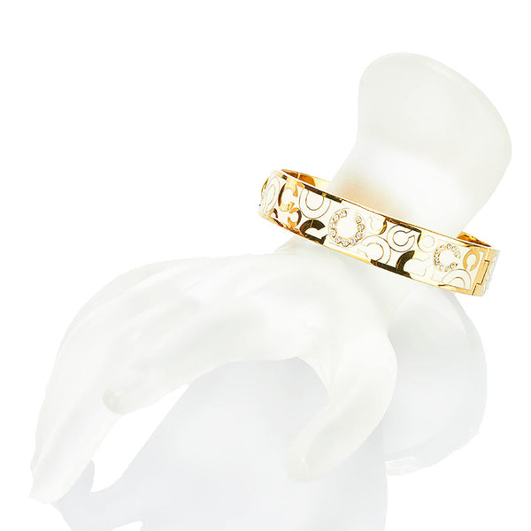 コーチ ラインストーン バングル ブレスレット ゴールド ホワイト メッキ レディース COACH 【中古】