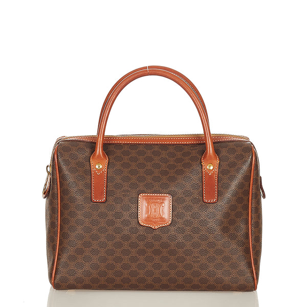 セリーヌ マカダム  ブラウン PVC レザー ミニボストン ハンドバッグ  レディース CELINE 【中古】