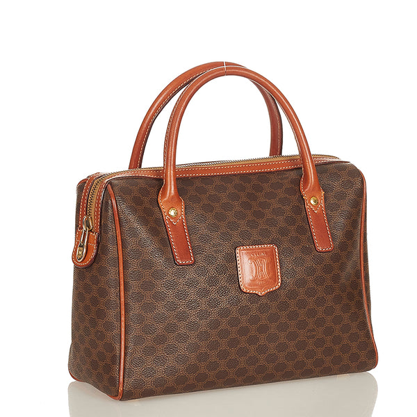 セリーヌ マカダム  ブラウン PVC レザー ミニボストン ハンドバッグ  レディース CELINE 【中古】