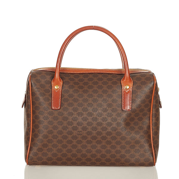 セリーヌ マカダム  ブラウン PVC レザー ミニボストン ハンドバッグ  レディース CELINE 【中古】