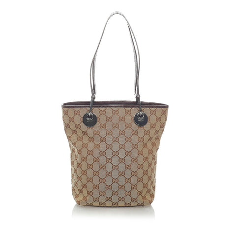 グッチ GGキャンバス トートバッグ 120840 ブラウン キャンバス レザー レディース GUCCI 【中古】