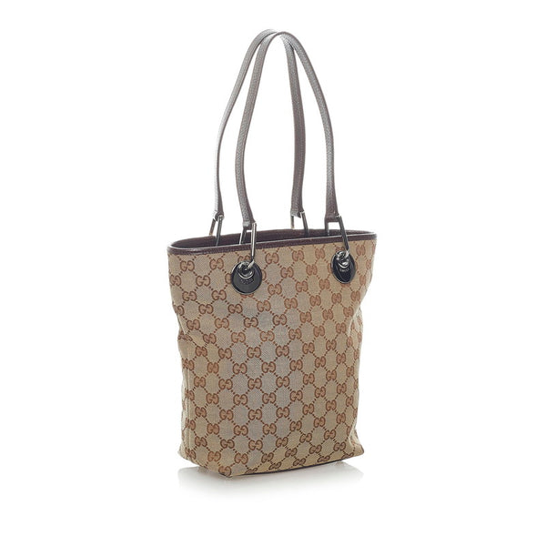 グッチ GGキャンバス トートバッグ 120840 ブラウン キャンバス レザー レディース GUCCI 【中古】