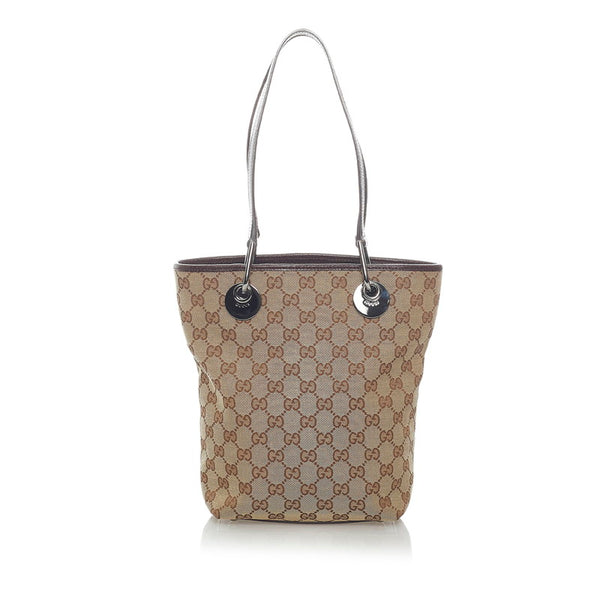 グッチ GGキャンバス トートバッグ 120840 ブラウン キャンバス レザー レディース GUCCI 【中古】