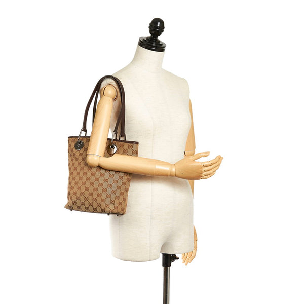 グッチ GGキャンバス トートバッグ 120840 ブラウン キャンバス レザー レディース GUCCI 【中古】