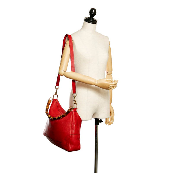グッチ バンブー ダイアナ 282315 レッド レザー ハンドバッグ ショルダーバッグ 2WAY レディース GUCCI 【中古】