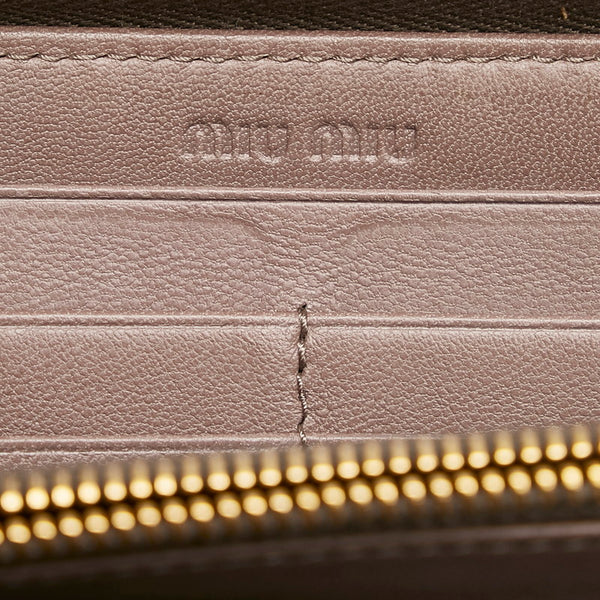 ミュウミュウ マテラッセ グレーベージュ レザー ラウンドファスナー 長財布 レディース MIUMIU 【中古】