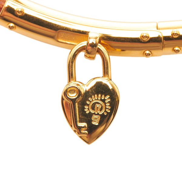 エルメス ヴィヴィリデ ハート カデナ  チョーカー ネックレス ブラウン ゴールド レザー レディース HERMES 【中古】