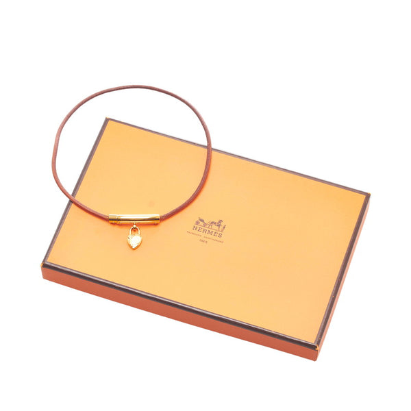 エルメス ヴィヴィリデ ハート カデナ  チョーカー ネックレス ブラウン ゴールド レザー レディース HERMES 【中古】