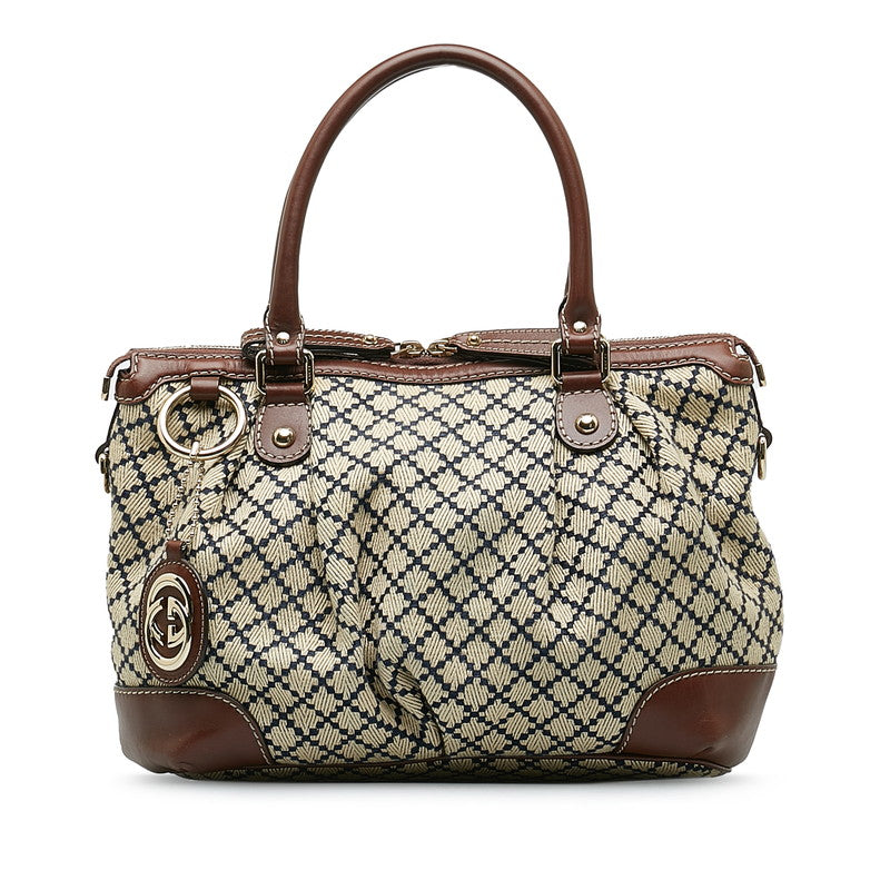 グッチ ディアマンテ スーキー ハンドバッグ 247902 ベージュ ブラウン キャンバス レザー レディース GUCCI 【中古】