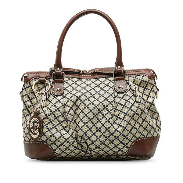グッチ ディアマンテ スーキー ハンドバッグ 247902 ベージュ ブラウン キャンバス レザー レディース GUCCI 【中古】