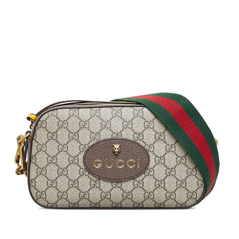 グッチ GGスプリーム キャットヘッド 斜め掛け ショルダーバッグ 476466 ベージュ ブラウン PVC レザー レディース GUCCI 【中古】