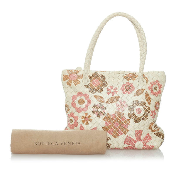 ボッテガヴェネタ イントレチャート 花柄 ハンドバッグ オフホワイト マルチカラー レザー レディース BOTTEGAVENETA 【中古】