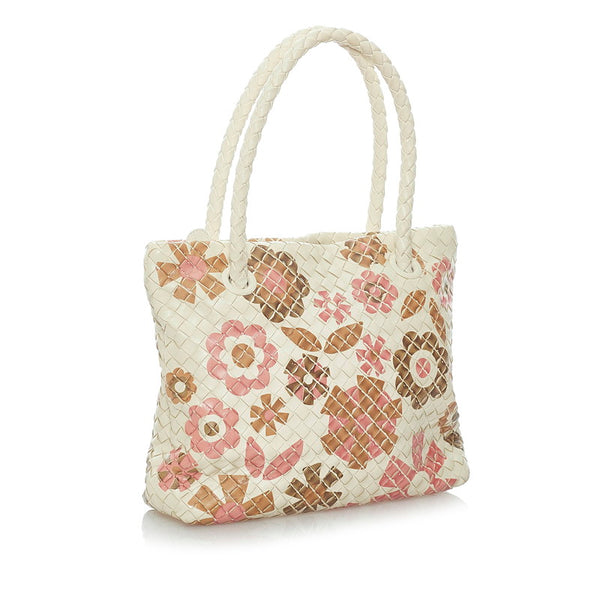 ボッテガヴェネタ イントレチャート 花柄 ハンドバッグ オフホワイト マルチカラー レザー レディース BOTTEGAVENETA 【中古】