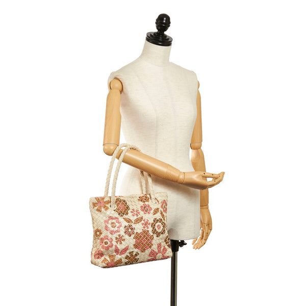 ボッテガヴェネタ イントレチャート 花柄 ハンドバッグ オフホワイト マルチカラー レザー レディース BOTTEGAVENETA 【中古】