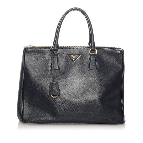 プラダ サフィアーノ ガレリア ブラック レザー ハンドバッグ レディース PRADA 【中古】