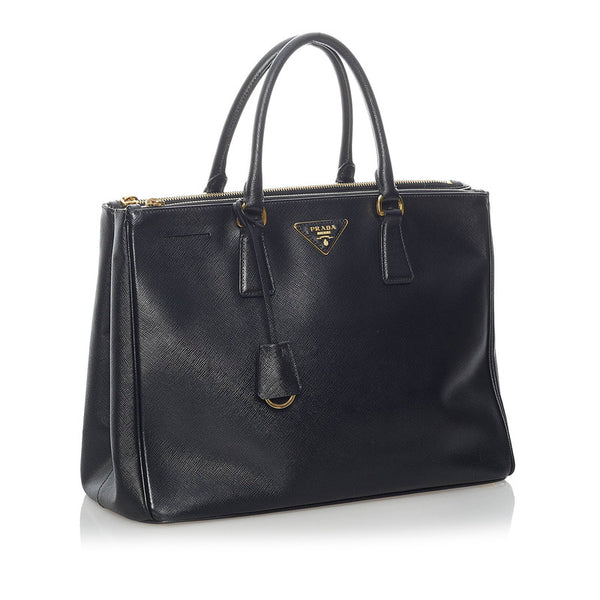 プラダ サフィアーノ ガレリア ブラック レザー ハンドバッグ レディース PRADA 【中古】