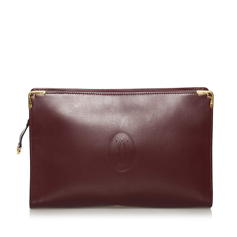 カルティエ マスト セカンドバッグ ボルドー レザー メンズ CARTIER 【中古】