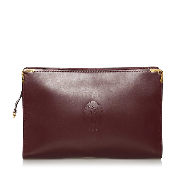 カルティエ マスト セカンドバッグ ボルドー レザー メンズ CARTIER 【中古】