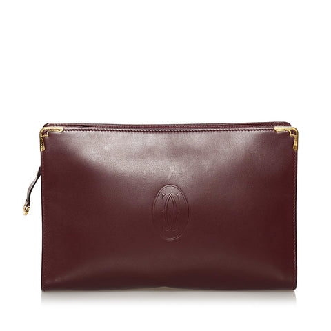 カルティエ マスト セカンドバッグ ボルドー レザー メンズ CARTIER 【中古】