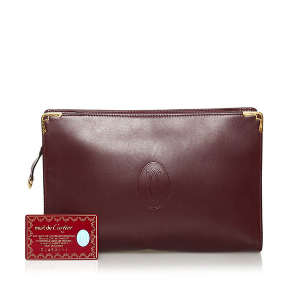 カルティエ マスト セカンドバッグ ボルドー レザー メンズ CARTIER 【中古】