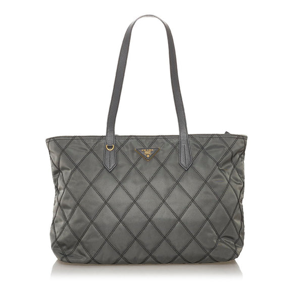 プラダ キルティングトート トートバッグ グレー ゴールド ナイロン レザー レディース PRADA 【中古】