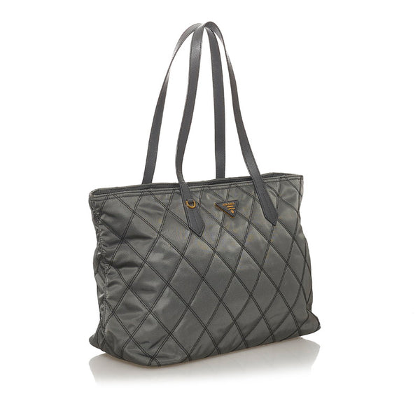 プラダ キルティングトート トートバッグ グレー ゴールド ナイロン レザー レディース PRADA 【中古】