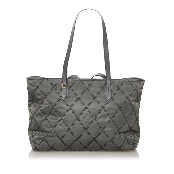 プラダ キルティングトート トートバッグ グレー ゴールド ナイロン レザー レディース PRADA 【中古】
