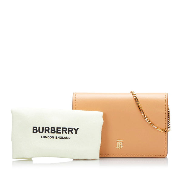 バーバリー TB リカルドティッシ チェーン ショルダーコインケース カードケース 小銭入れ ベージュ レザー レディース BURBERRY 【中古】