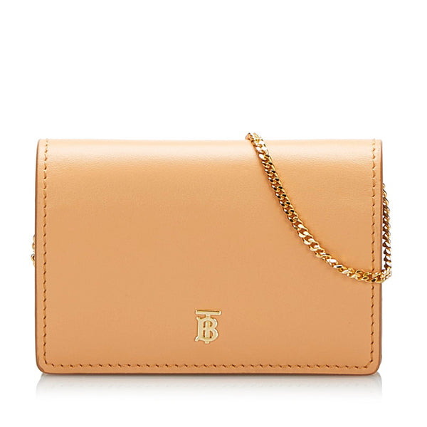 バーバリー TB リカルドティッシ チェーン ショルダーコインケース カードケース 小銭入れ ベージュ レザー レディース BURBERRY 【中古】