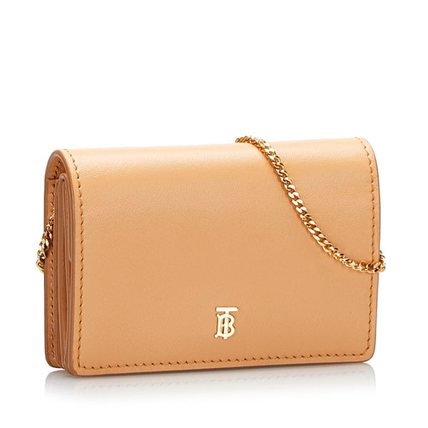 バーバリー TB リカルドティッシ チェーン ショルダーコインケース カードケース 小銭入れ ベージュ レザー レディース BURBERRY 【中古】