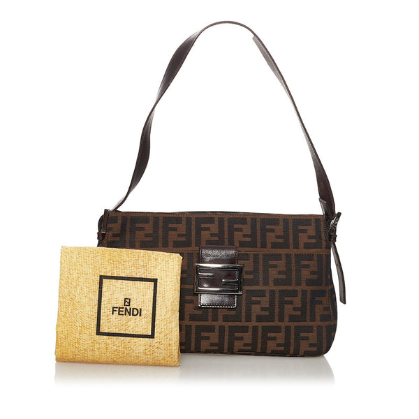 フェンディ ズッカ マンマバケット ワンショルダーバッグ ブラウン キャンバス レザー レディース FENDI 【中古】
