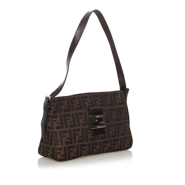 フェンディ ズッカ マンマバケット ワンショルダーバッグ ブラウン キャンバス レザー レディース FENDI 【中古】