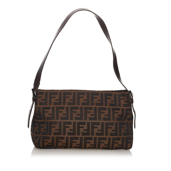 フェンディ ズッカ マンマバケット ワンショルダーバッグ ブラウン キャンバス レザー レディース FENDI 【中古】