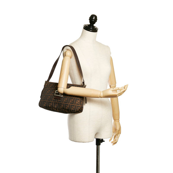 フェンディ ズッカ マンマバケット ワンショルダーバッグ ブラウン キャンバス レザー レディース FENDI 【中古】