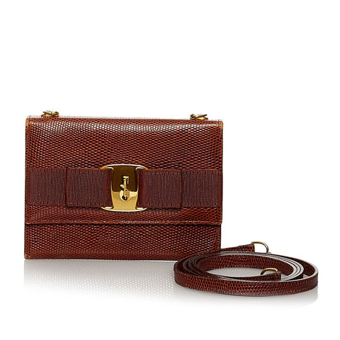 サルヴァトーレフェラガモ ヴァラリボン ショルダーウォレット 22 5619 ブラウン レザー レディース Salvatore Ferragamo 【中古】