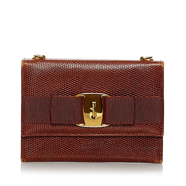 サルヴァトーレフェラガモ ヴァラリボン ショルダーウォレット 22 5619 ブラウン レザー レディース Salvatore Ferragamo 【中古】